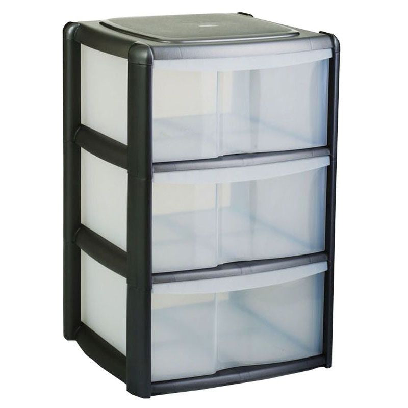 Plastic Storage Unit 3 Drawers 99 Litres Large - Clear & Black by Premier Plastic Storage Unit 3 Drawers 99 Litres Large - Clear & Black by Premier