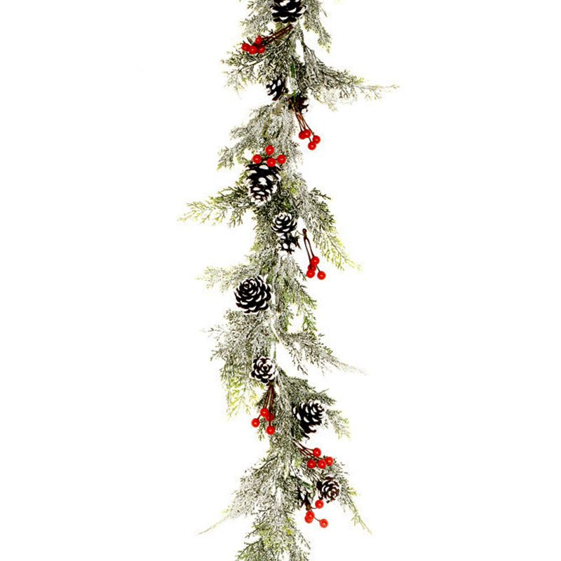 Pinecones & Berries Garland Christmas Decoration Green with Frosted Pattern - 150cm