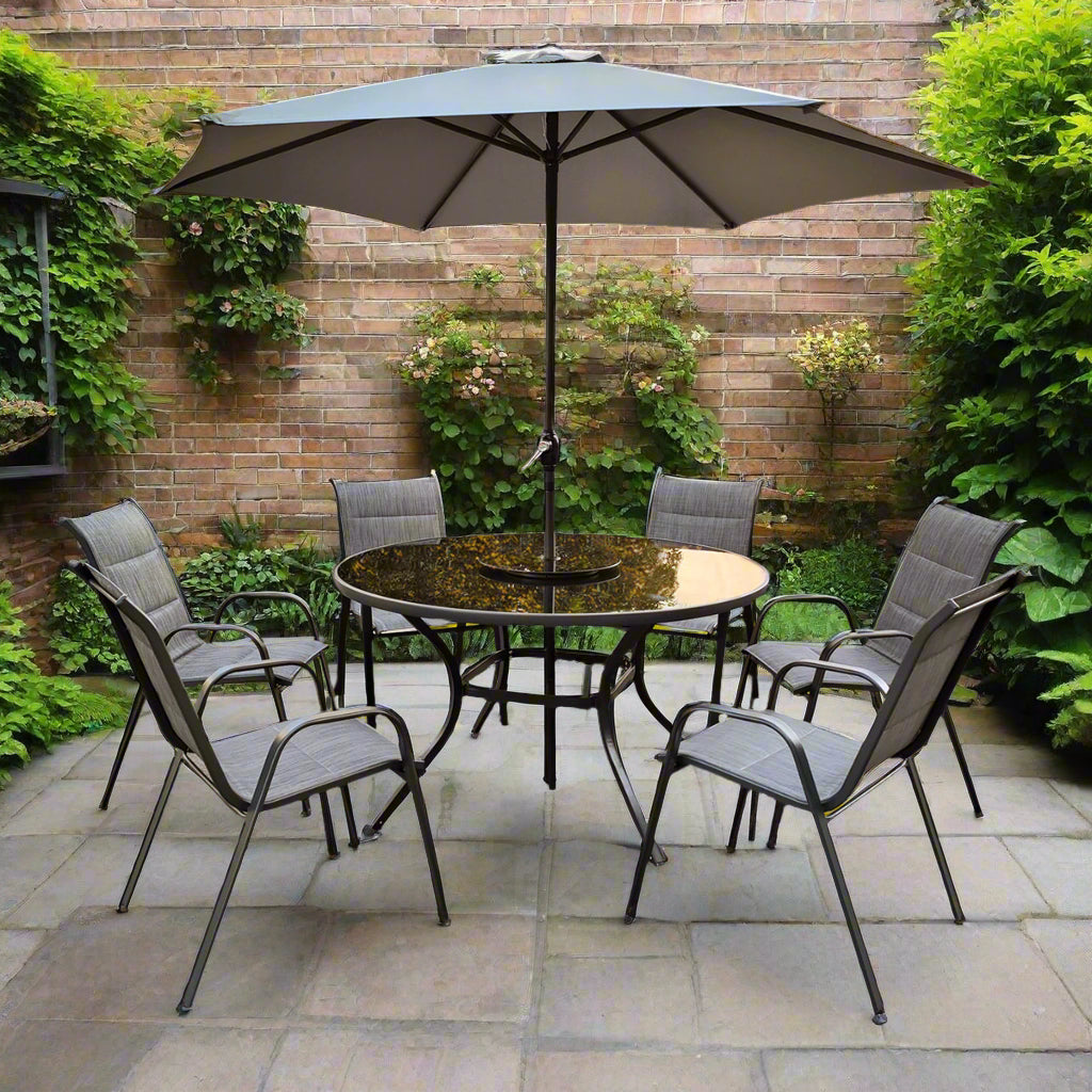 Montagu Garden Dining Set Round Table 135cm Turntable by Croft - 6 Seats