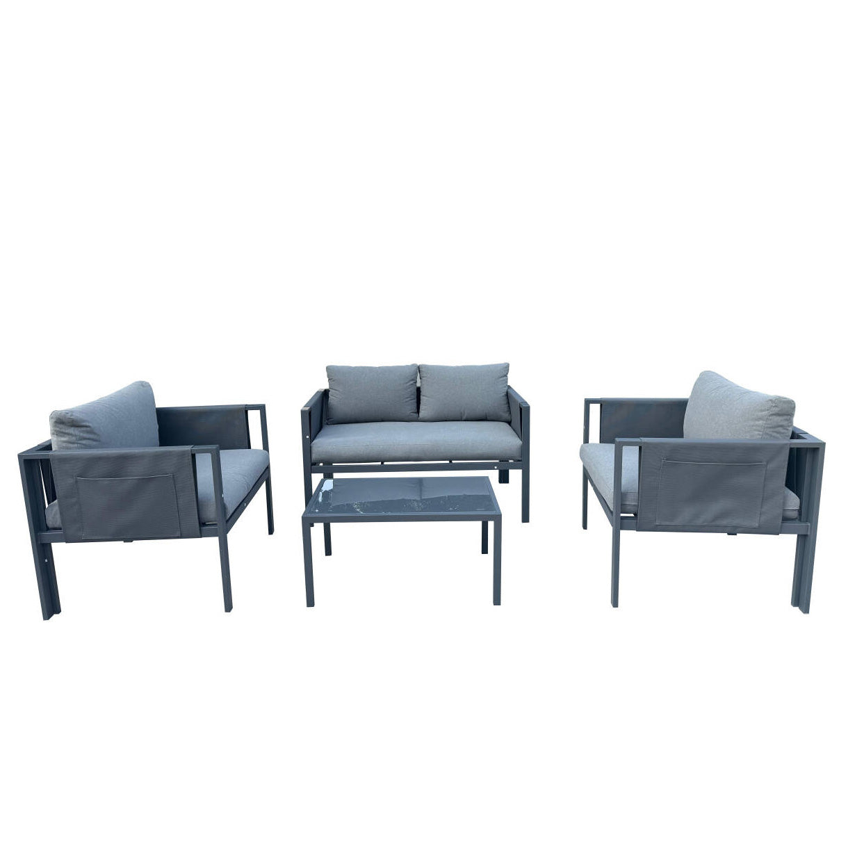 Contemporary Garden Sofa Set Steel Light Grey Cushions by Croft - 4 Seat