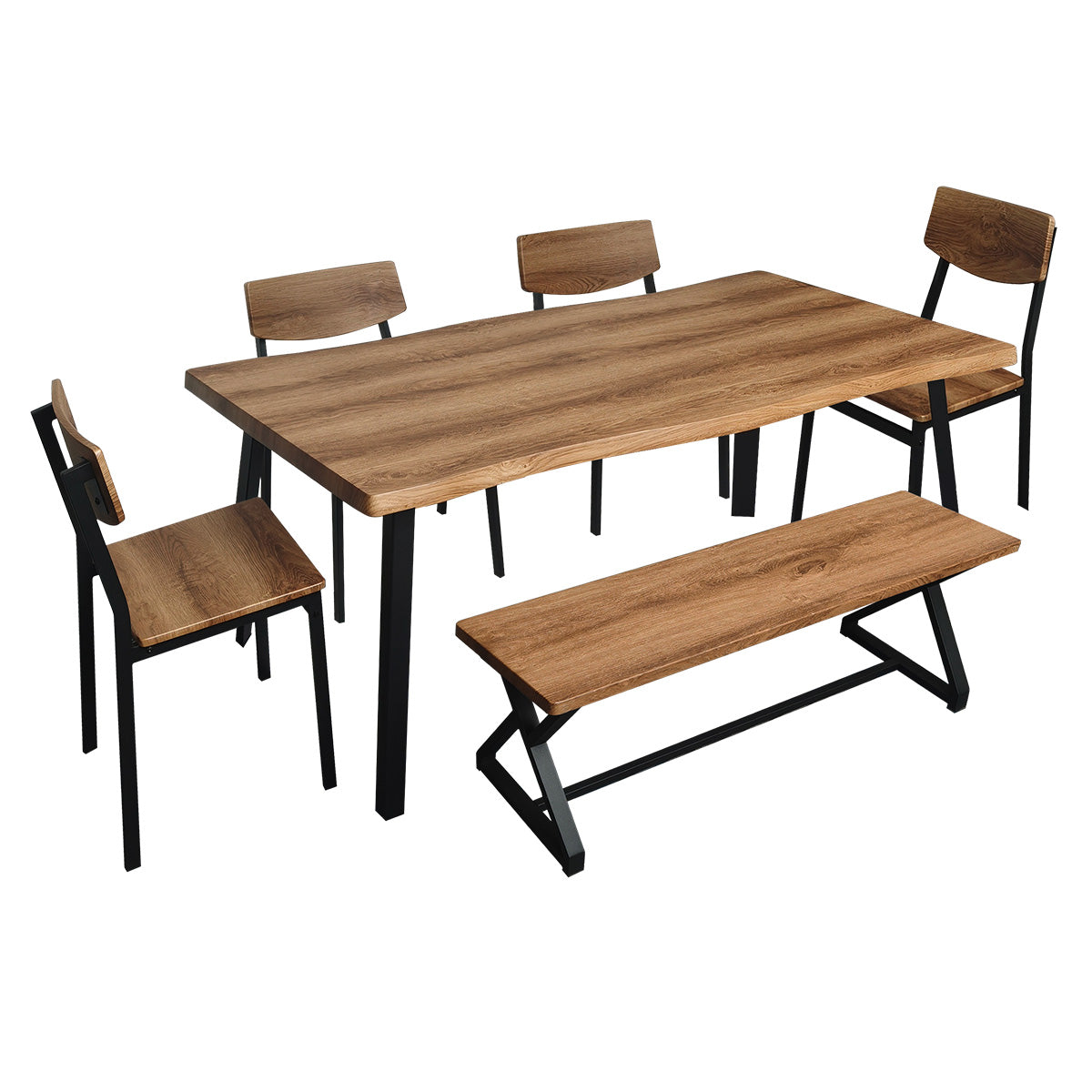 Brooklyn Curved Table Dining Set - 4 Chairs 1 Bench