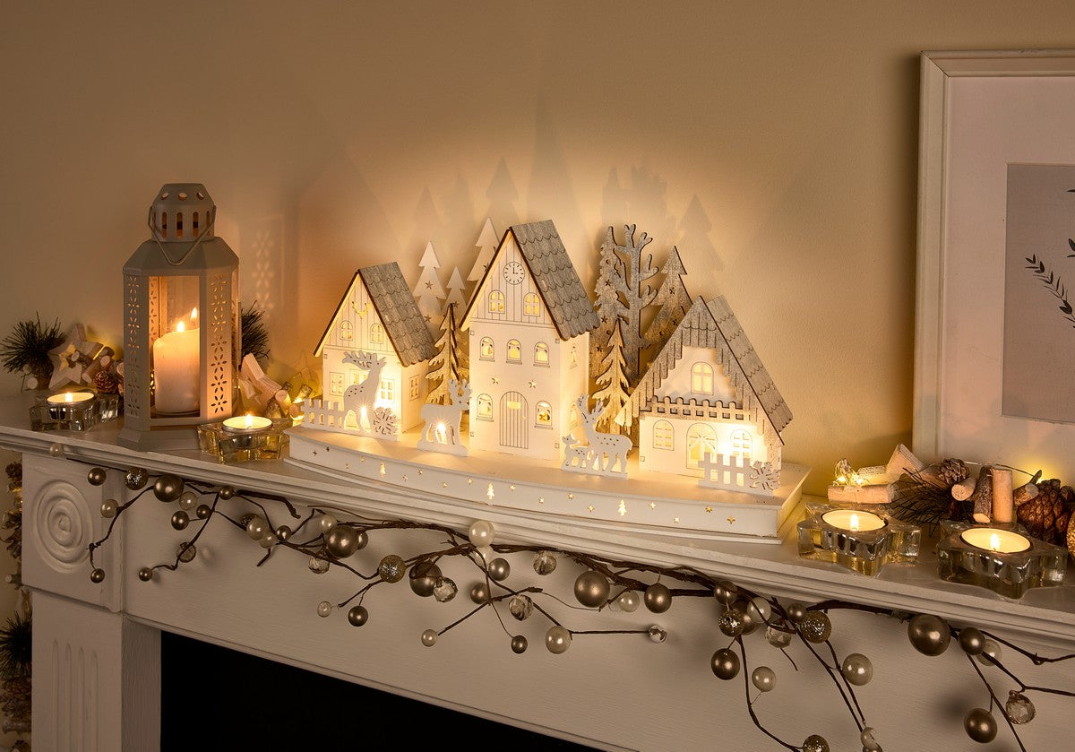 Christmas White Wood 3 House Tree Warm White LED by Astralis
