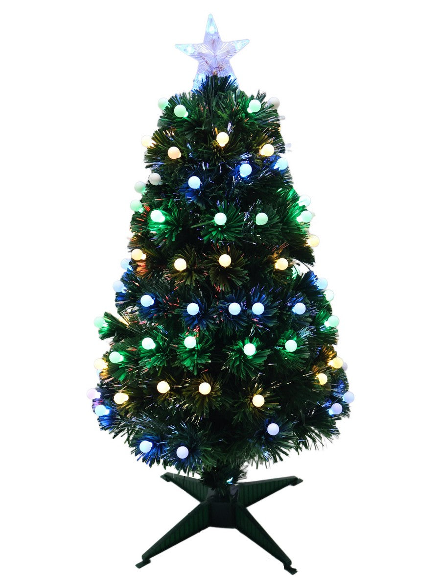 3ft Fibre Optic Christmas Tree Artificial - Dark Green with LED Lights Multicoloured 90 Tips by Merry & Bright