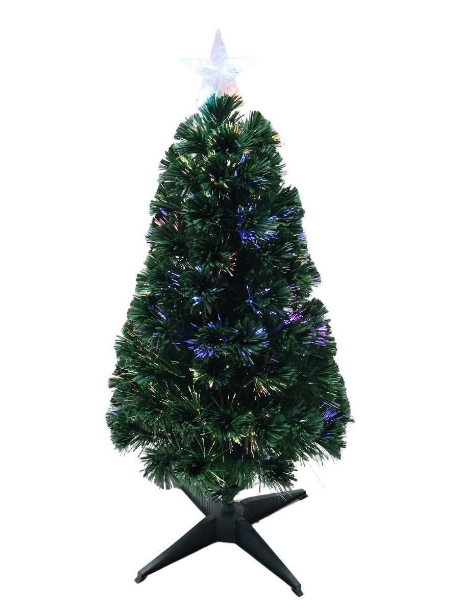 3ft Fibre Optic Christmas Tree Artificial - Dark Green Fibre Optic Multicoloured 90 Tips by Merry & Bright
