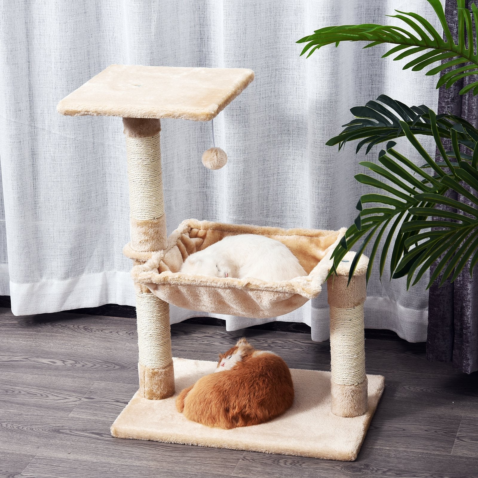 PawHut Cat Tree Hammock Bed Natural Sisal Scratching Post w