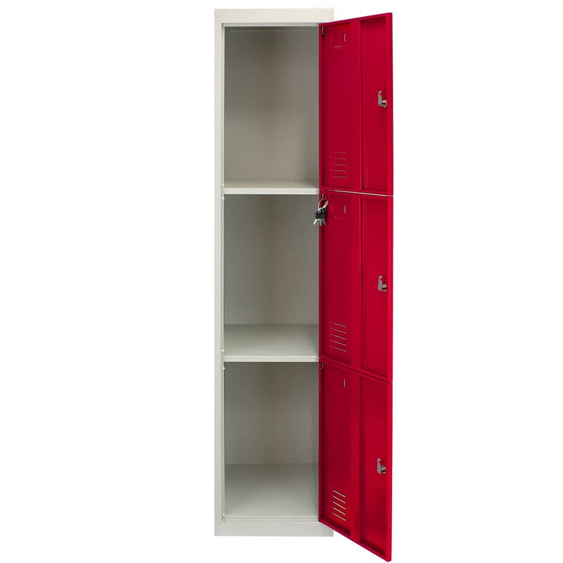 Steel Lockers 9 Compartments 180cm - Grey & Red Set Of Three Flatpack by Raven