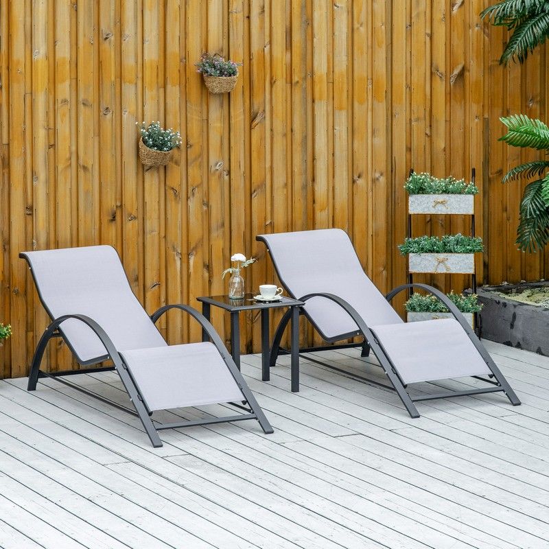 Outsunny Pieces Lounge Chair Set Metal Frame Garden Outdoor