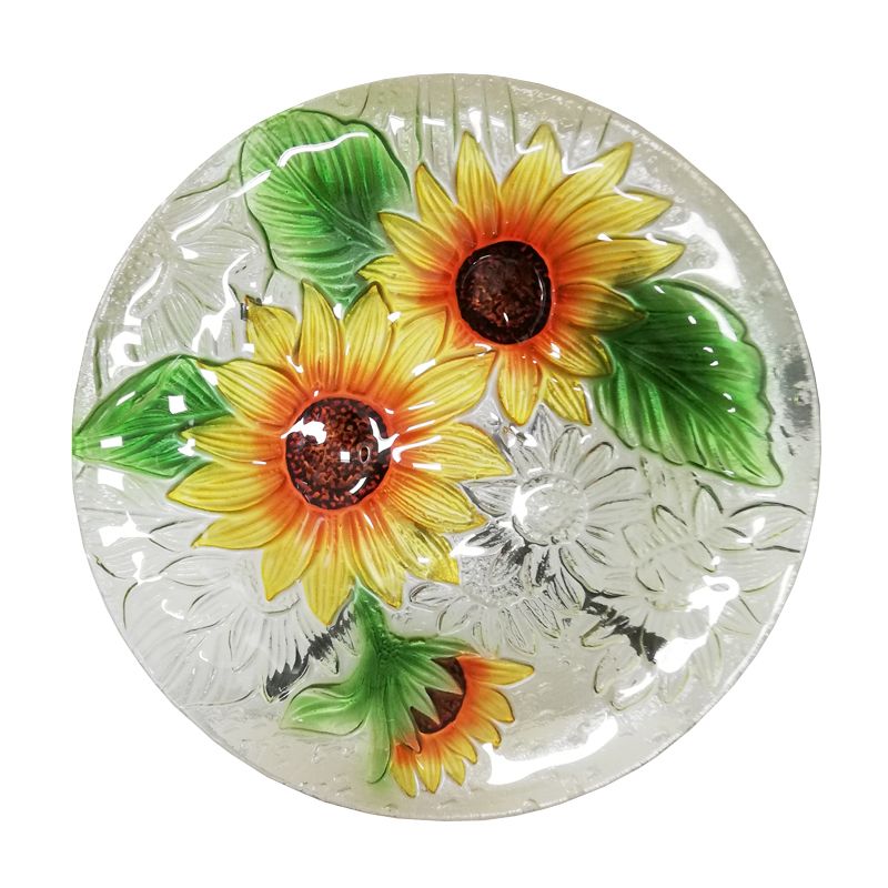 Glass Bird Bath With Stand - Sunflower