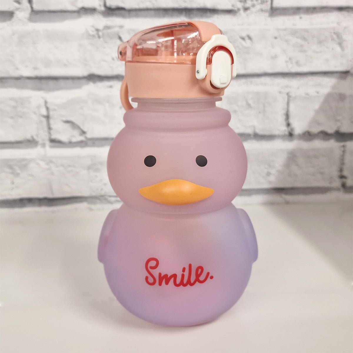 Cute Duck Water Bottle Pink 19cm With Straw - 760ml
