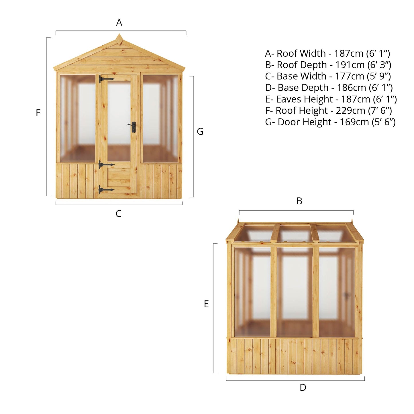 Mercia Woodsman 6' 3" x 6' 1" Apex Greenhouse - Premium Dip Treated Shiplap- Polycarbonate Windows
