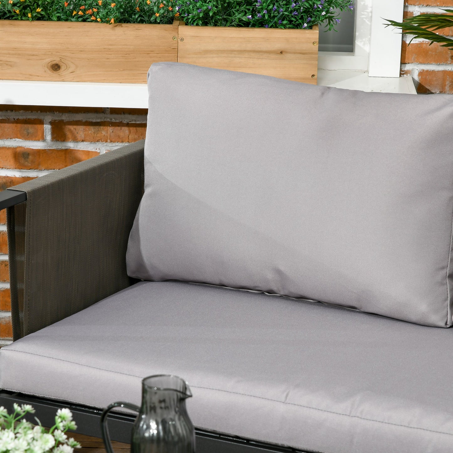 4-Piece Metal Garden Furniture Set with Tempered Glass Coffee Table