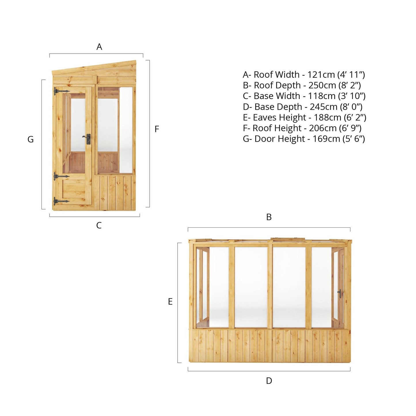 Mercia Woodsman 8' 2" x 3' 11" Pent Lean-to Greenhouse - Premium Dip Treated Shiplap- Styrene Windows