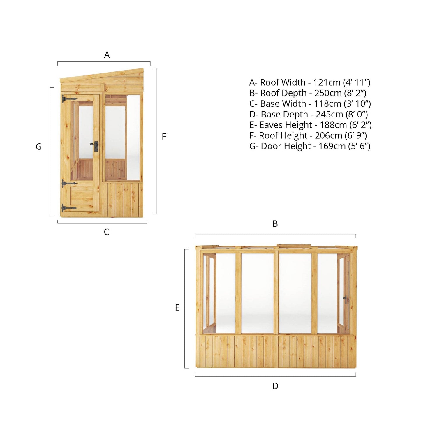 Mercia Woodsman 8' 2" x 3' 11" Pent Lean-to Greenhouse - Premium Dip Treated Shiplap- Polycarbonate Windows