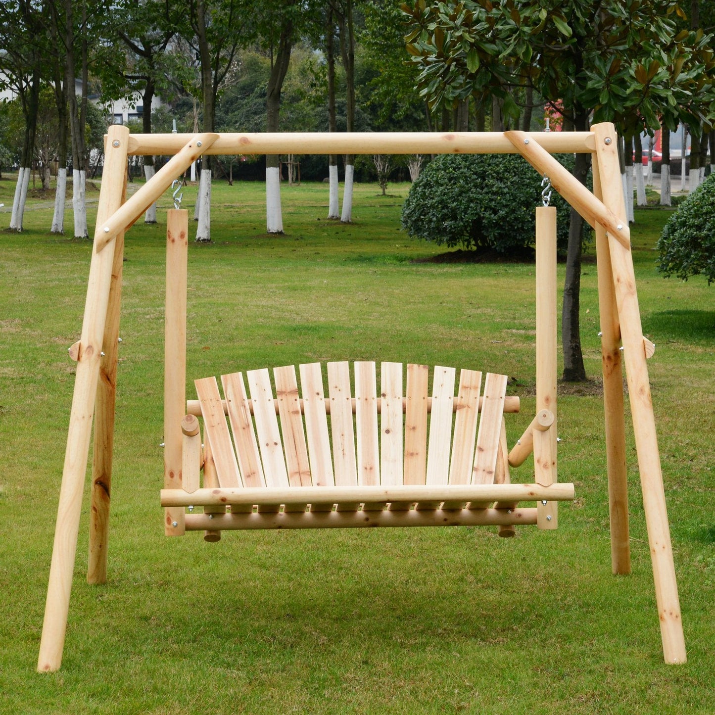 Outdoor 2 Seater Swing Chair Larch Wood Garden Swing Seat Porch Hammock Bench Lounger