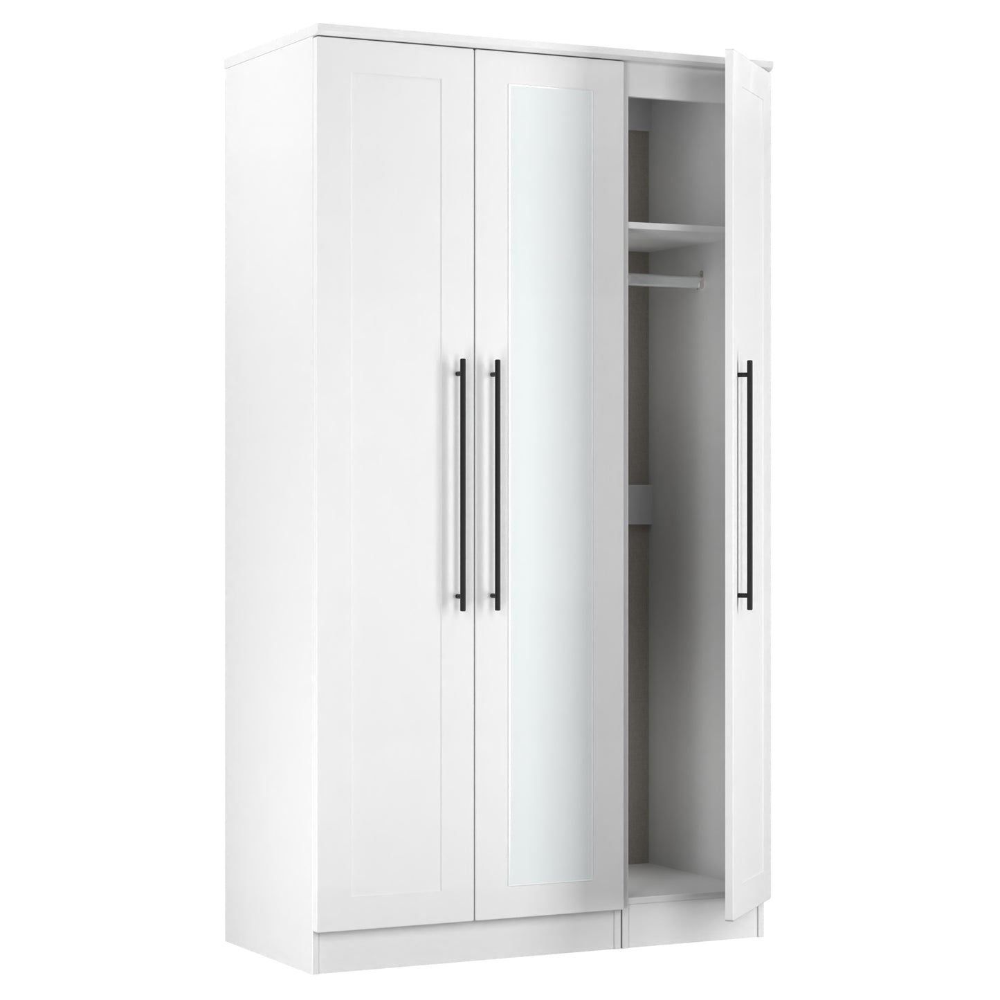 Beverley Tall Mirror Wardrobe White 3 Doors 1 Shelf 196cm