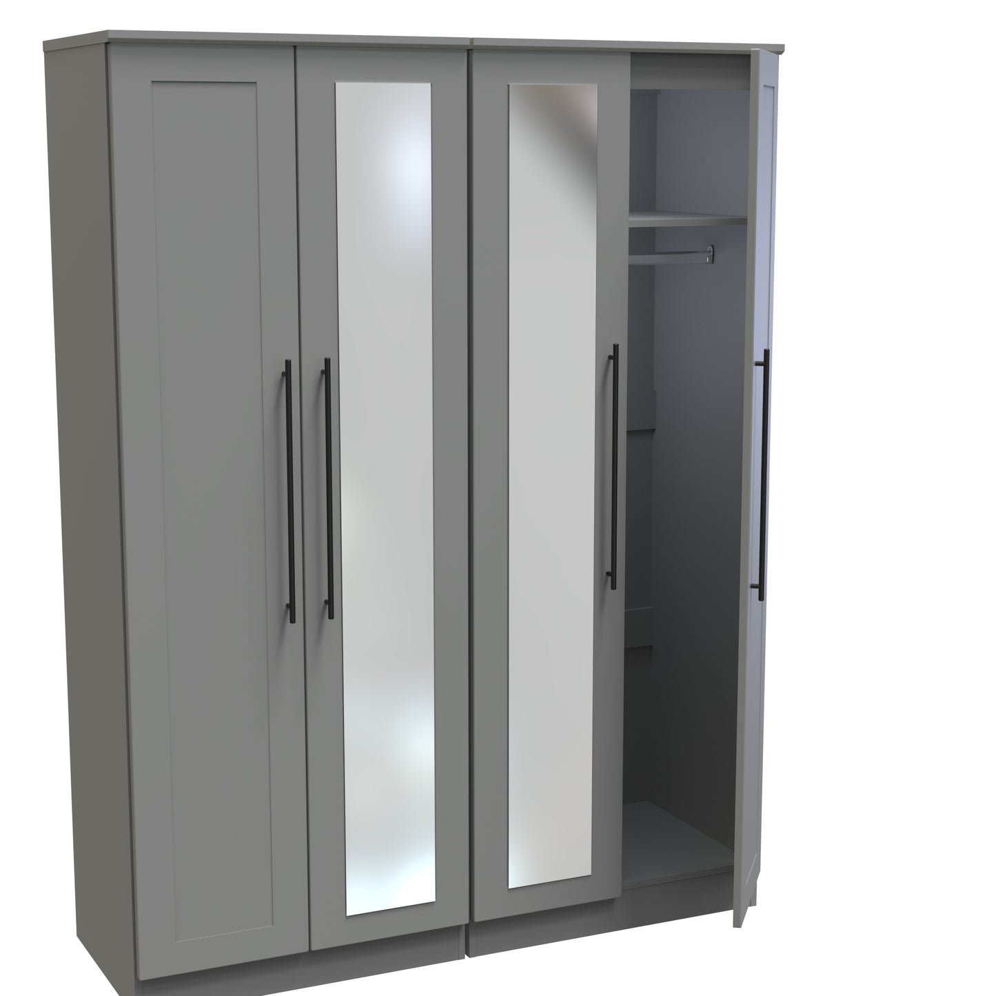 Beverley Tall Mirror Wardrobe Grey 4 Doors 1 Shelf 196cm