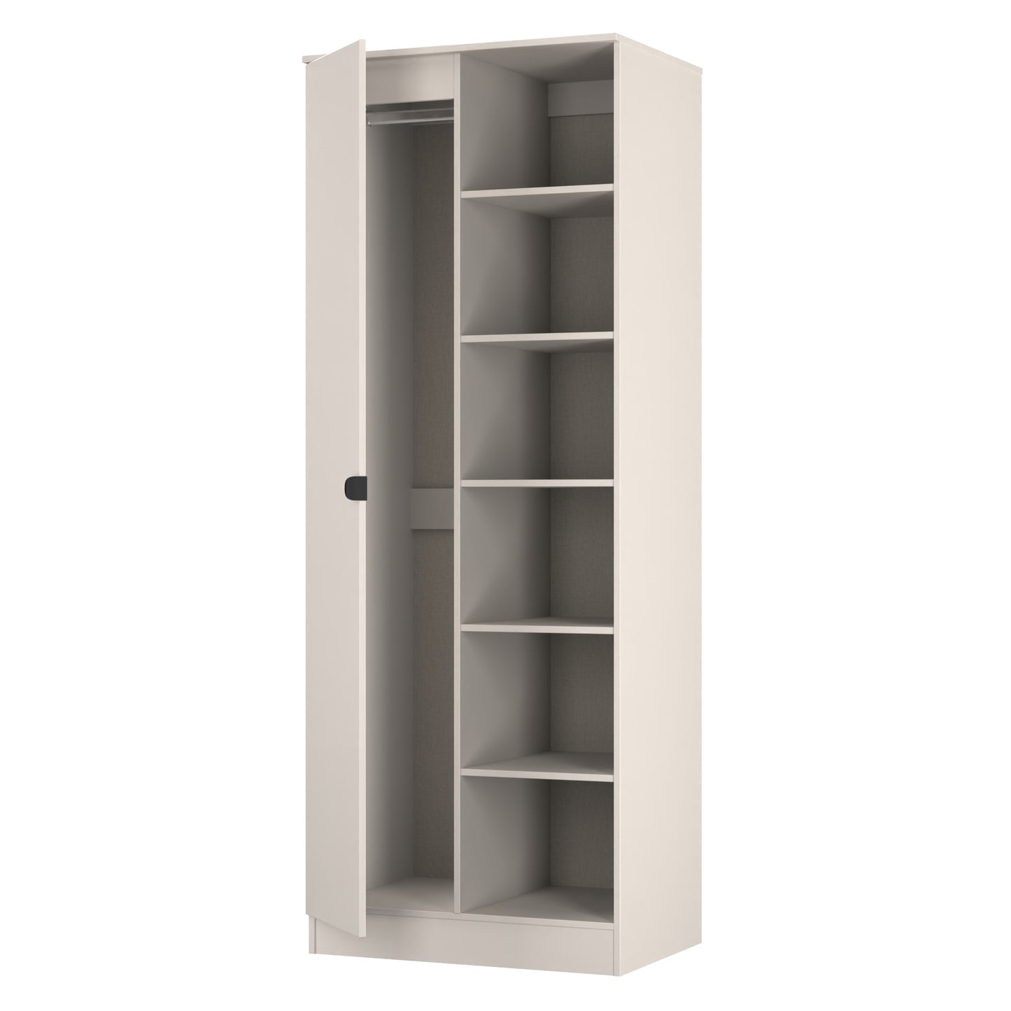 Bora Tall Wardrobe Off-White 2 Doors 6 Shelves 1 Drawer 196cm