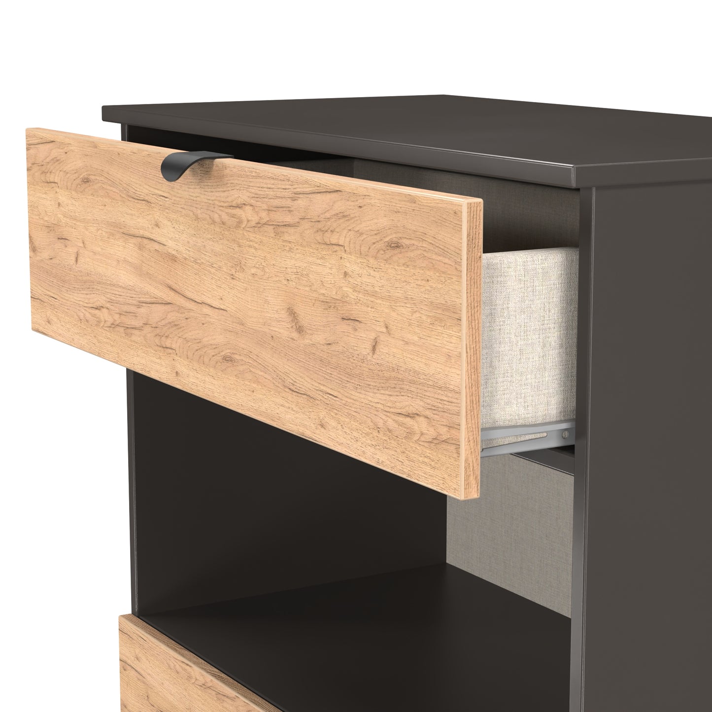 Bora Chest of Drawers Oak & Dark Grey 1 Shelf 2 Drawers 89cm