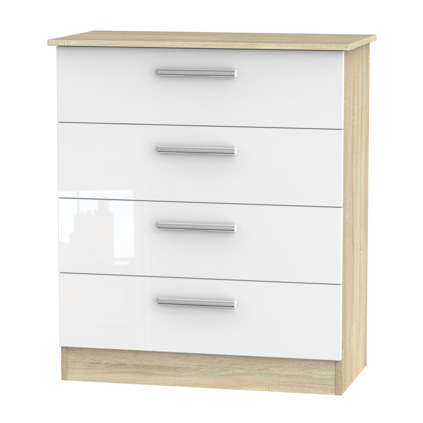 Contrast Chest of Drawers White & Oak 4 Drawers 89cm