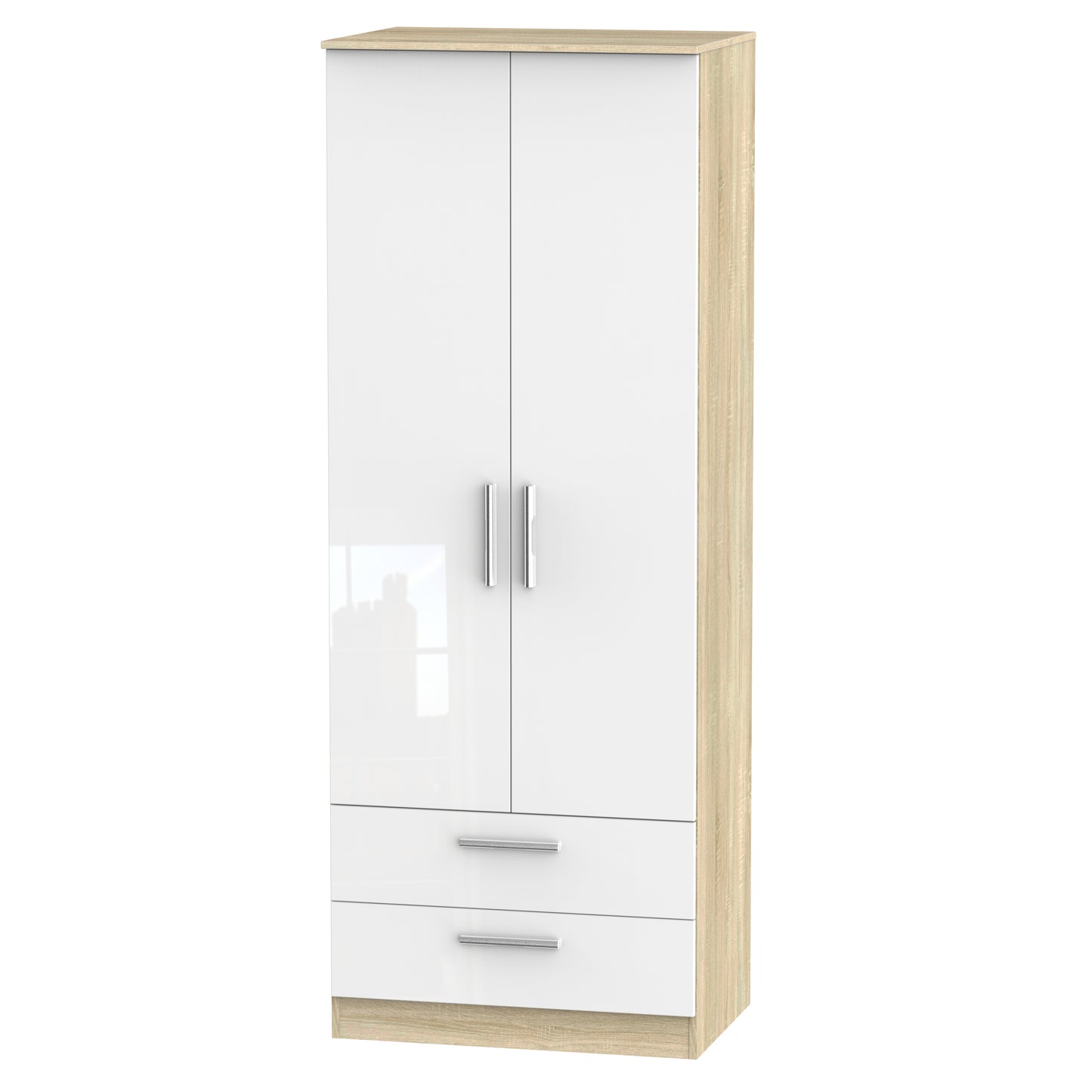 Contrast Tall Wardrobe White & Oak 2 Doors 2 Drawers 196cm