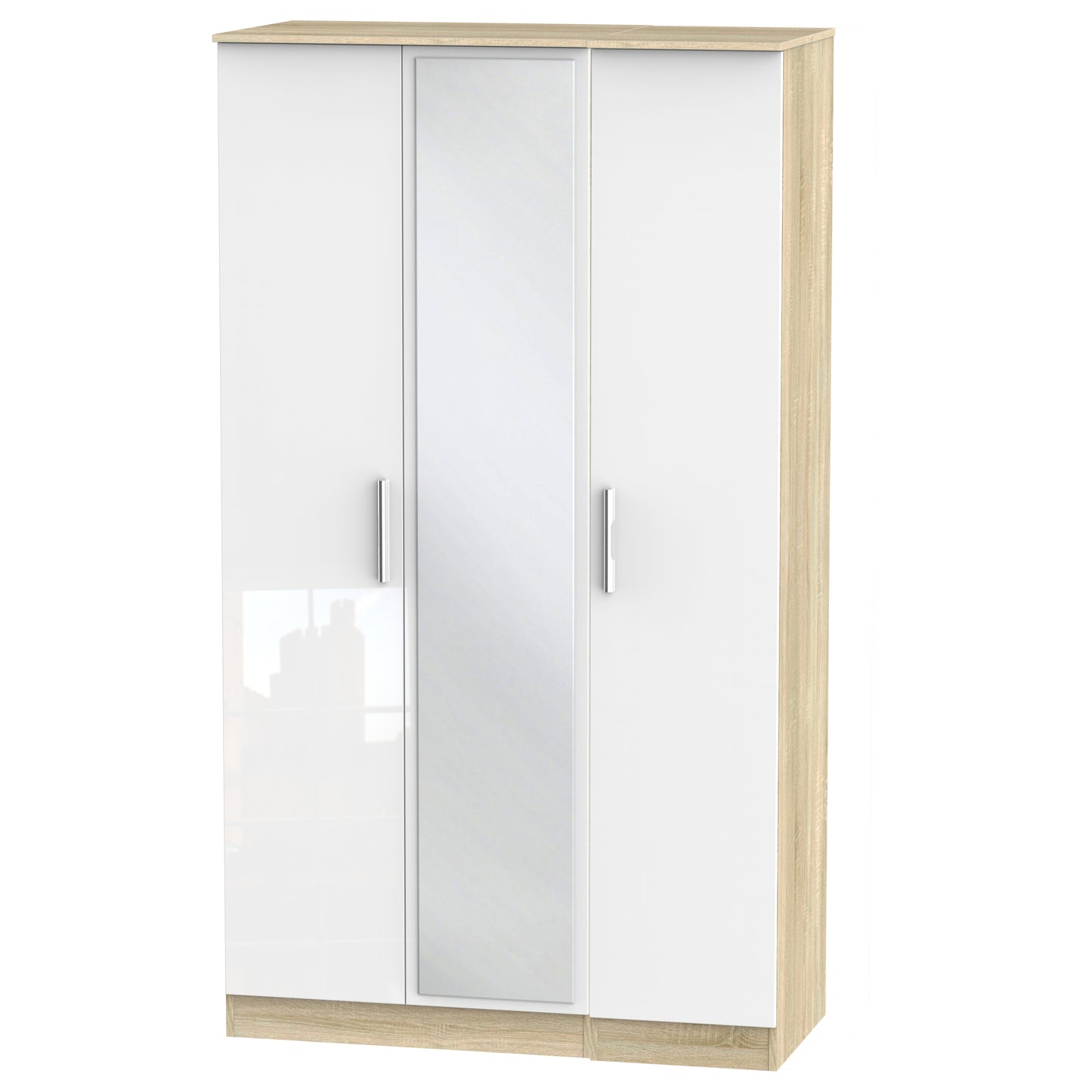 Contrast Tall Mirror Wardrobe White & Oak 2 Shelves 196cm
