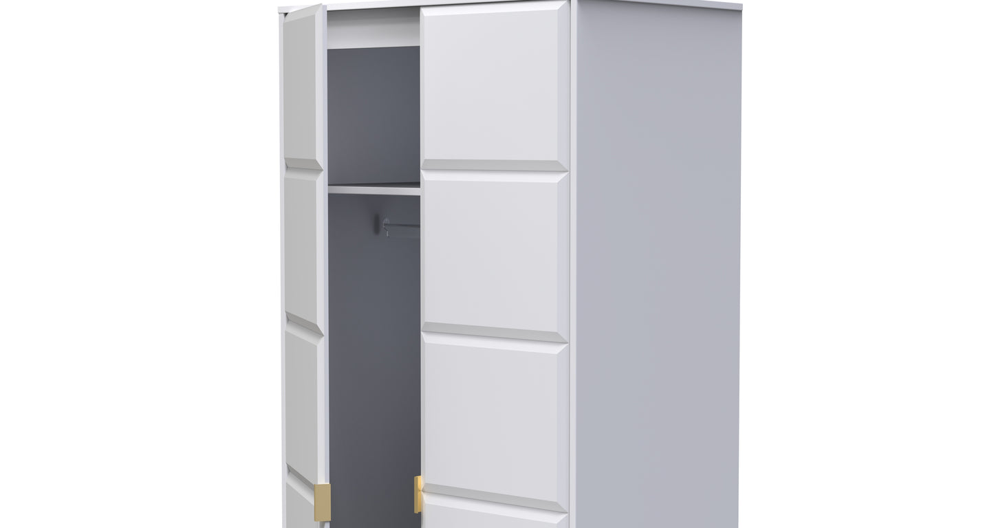 Cube Tall Wardrobe White 2 Doors 1 Shelf 197cm