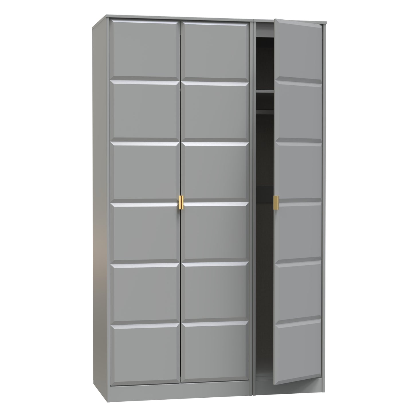 Cube Tall Wardrobe Grey 3 Doors 1 Shelf 198cm