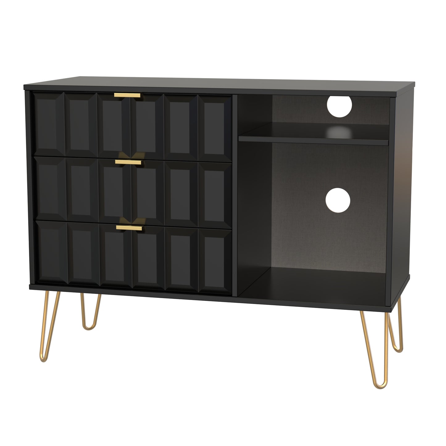Cube TV Unit Black 2 Shelves 3 Drawers 97cm