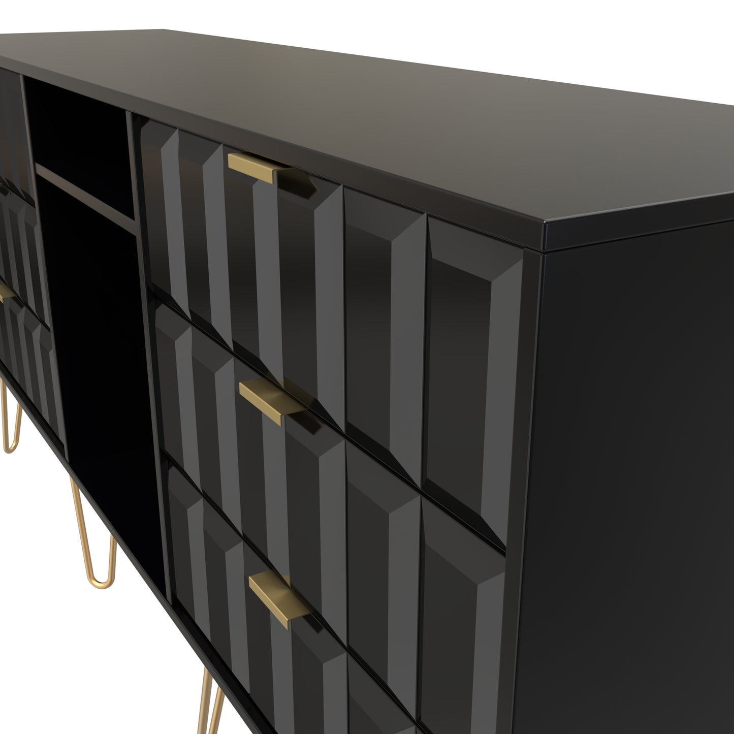 Cube Large Sideboard Black 2 Shelves 6 Drawers 152cm