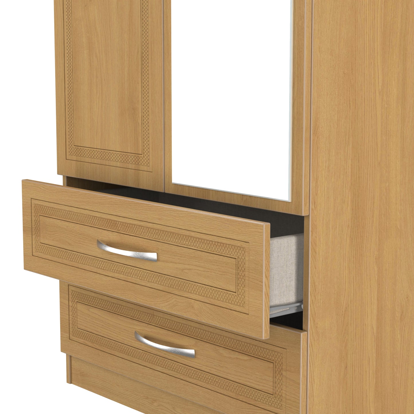 Dorset Tall Mirror Wardrobe Oak 2 Doors 2 Drawers 182cm