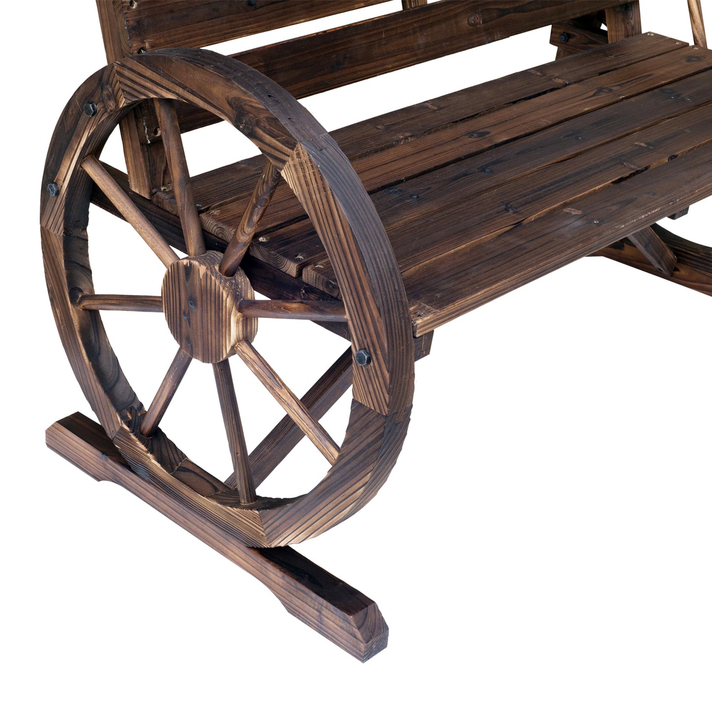 Wagon Wheel Chair Bench Armrest Rustic Loveseat Wood Outdoor Garden