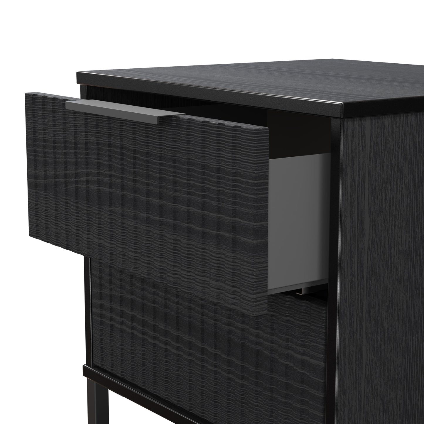 Fluted Bedside Table Black 2 Drawers 60cm