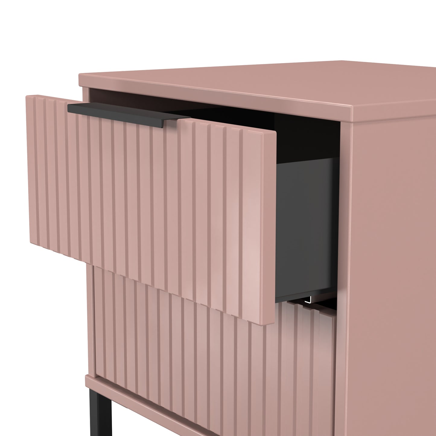 Fluted Bedside Table Pink 2 Drawers 60cm