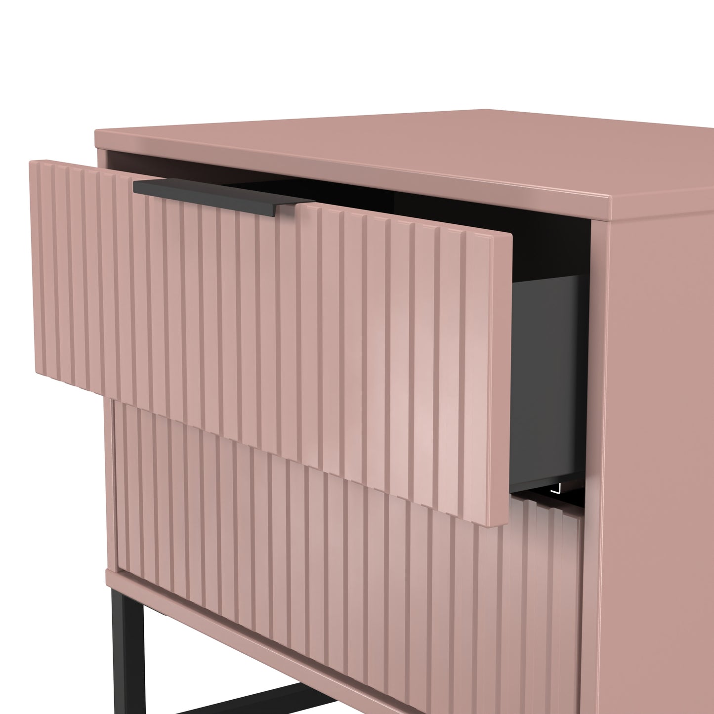 Fluted Side Table Pink 2 Drawers 60cm