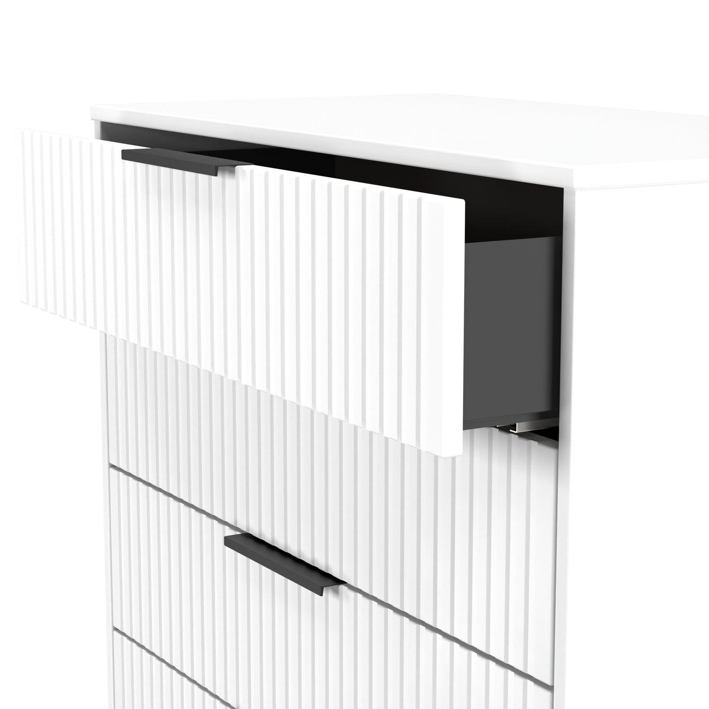 Fluted Chest of Drawers White 4 Drawers 93cm