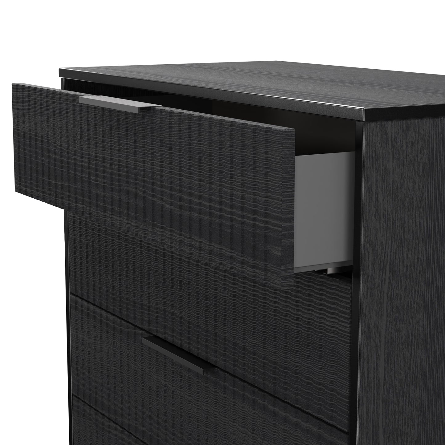 Fluted Tall Chest of Drawers Black 5 Drawers 109cm