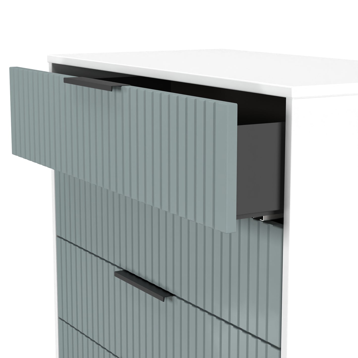 Fluted Tall Chest of Drawers Teal & White 5 Drawers 109cm