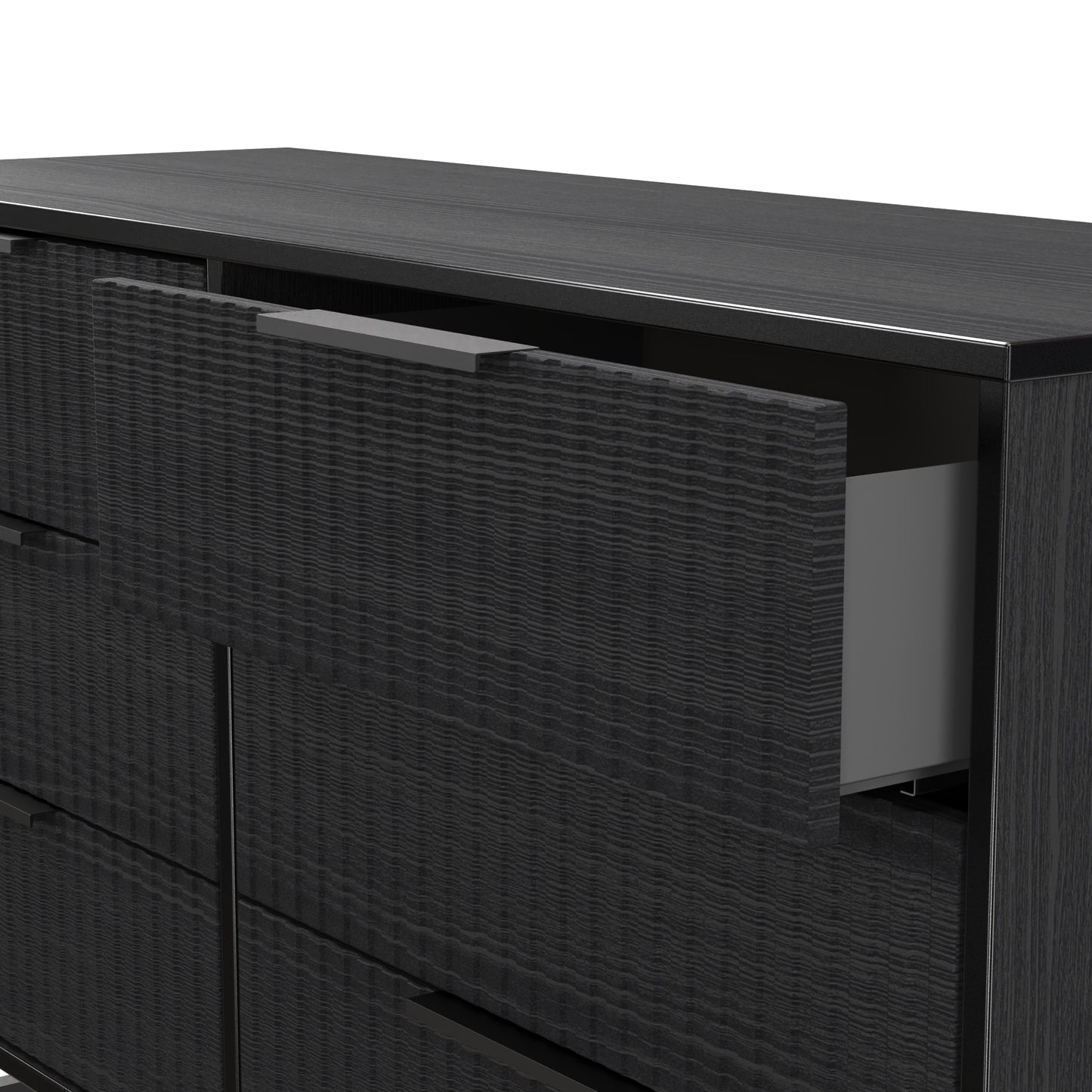 Fluted Large Chest of Drawers Black 6 Drawers 115cm