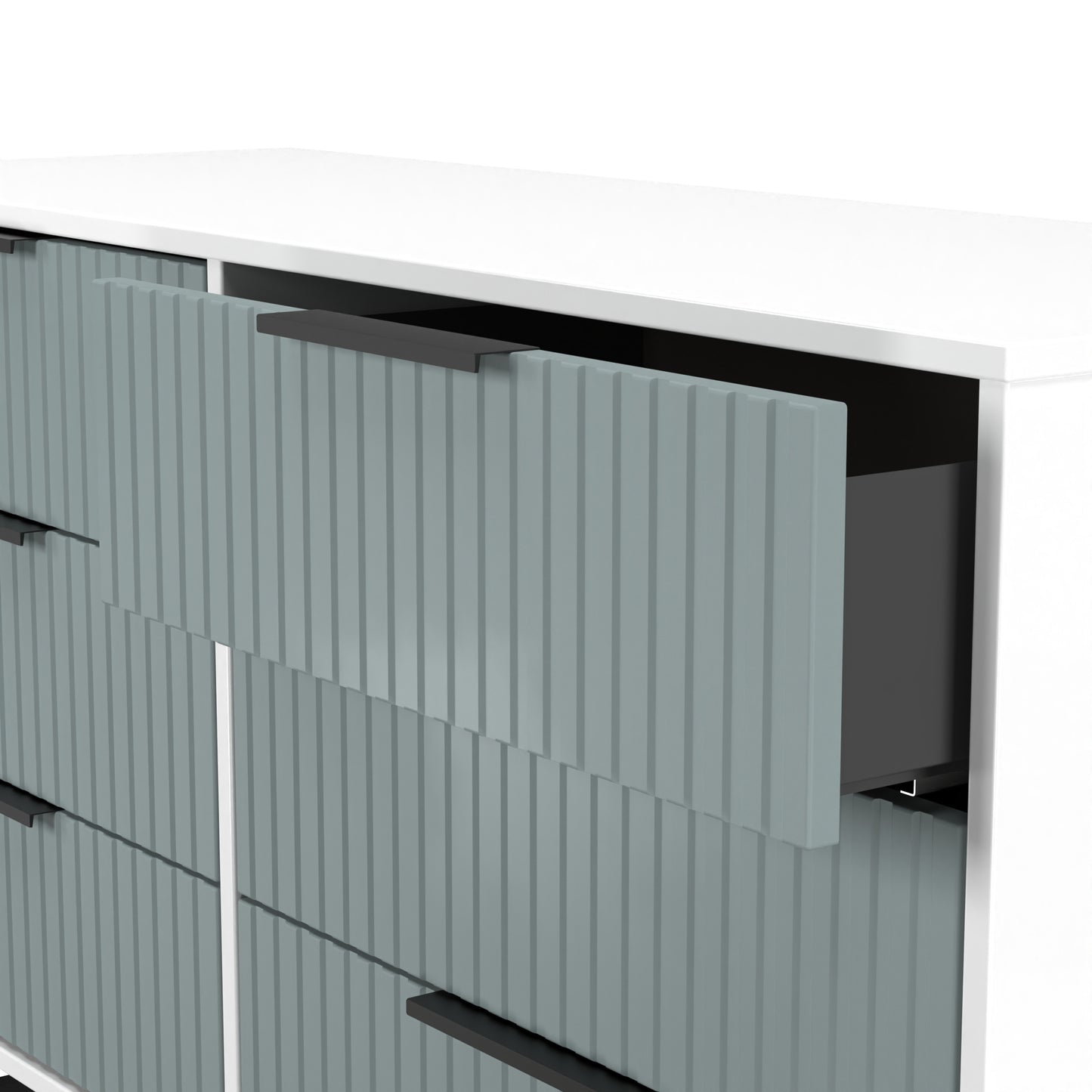 Fluted Large Chest of Drawers Teal & White 6 Drawers 115cm