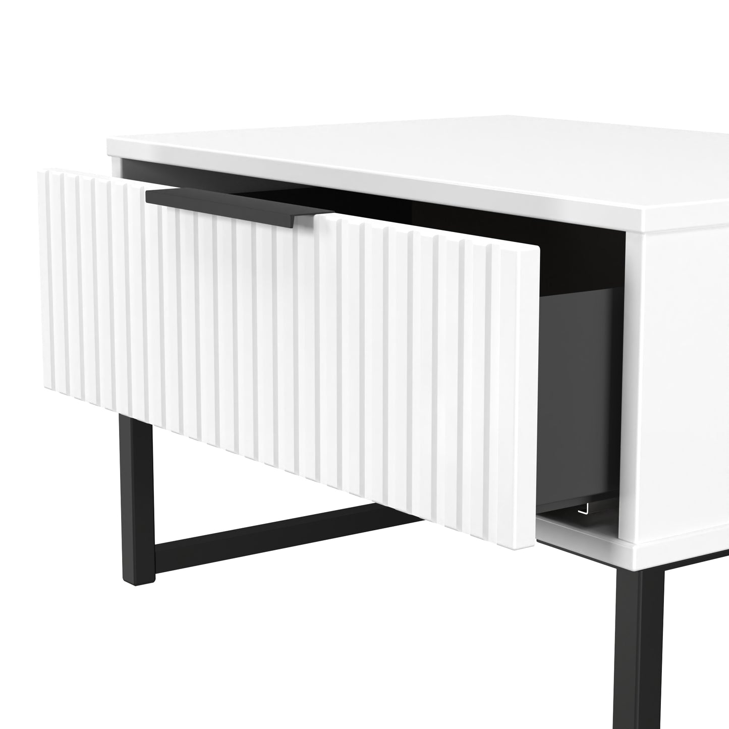 Fluted Side Table White 1 Drawer 58cm