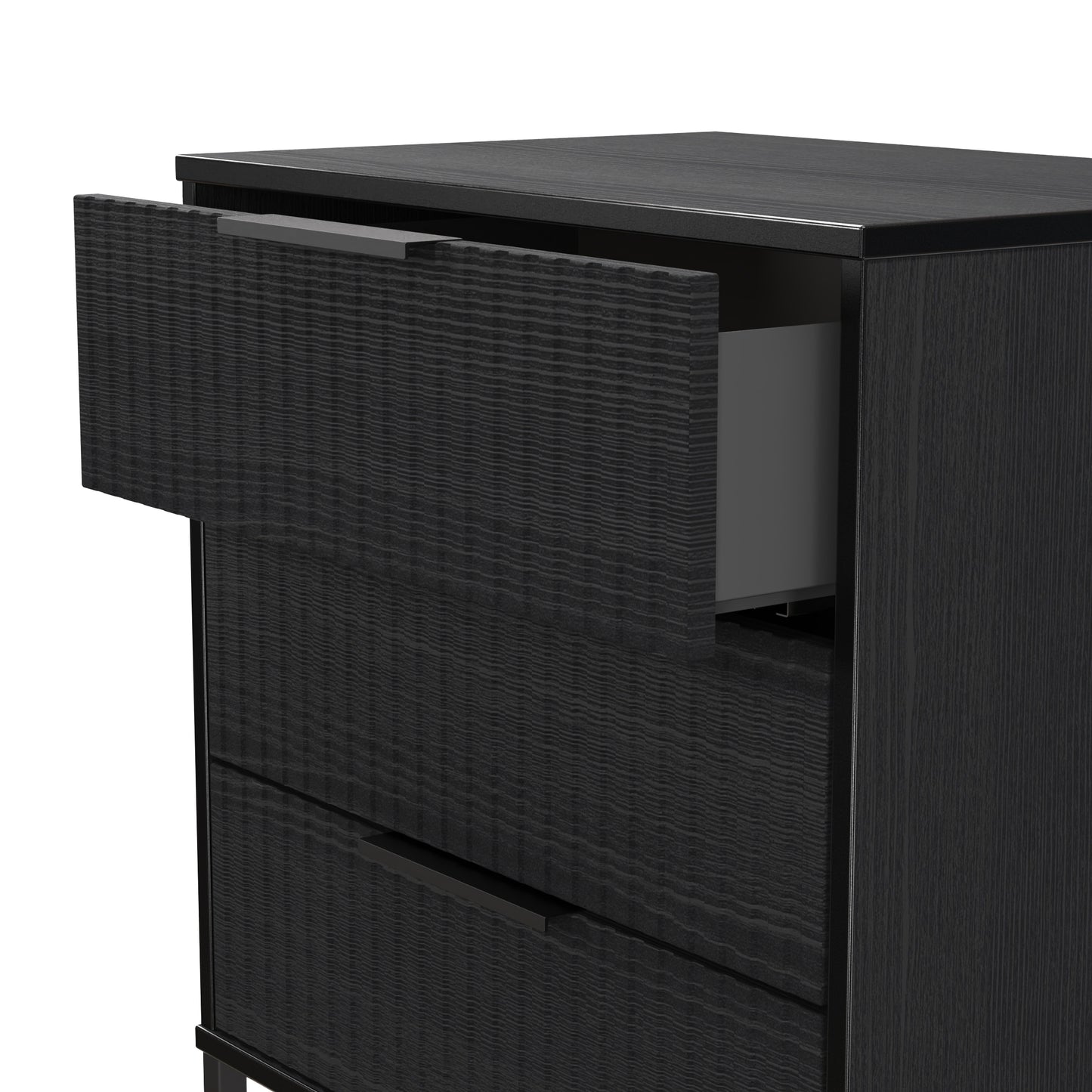 Fluted Chest of Drawers Black 3 Drawers 76cm