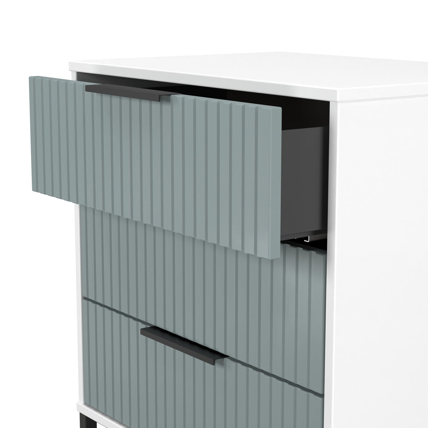 Fluted Chest of Drawers Teal & White 3 Drawers 76cm