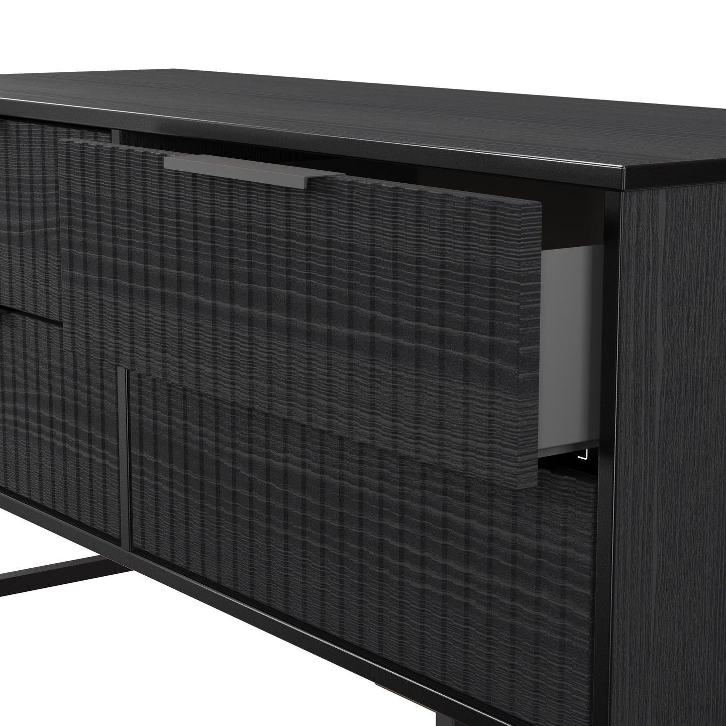 Fluted Large Chest of Drawers Black 4 Drawers 115cm