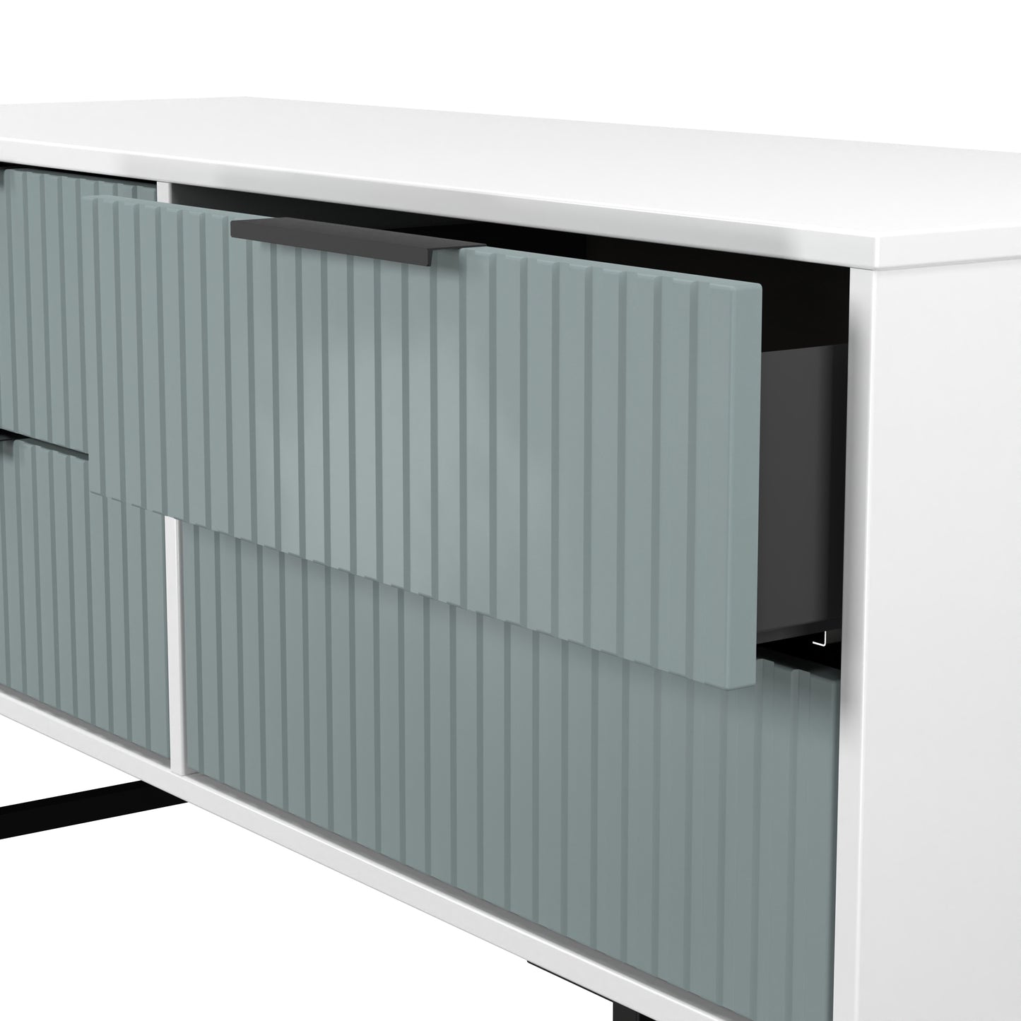 Fluted Large Chest of Drawers Teal & White 4 Drawers 115cm