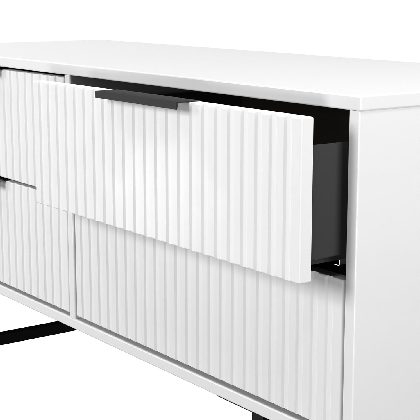 Fluted Large Chest of Drawers White 4 Drawers 115cm