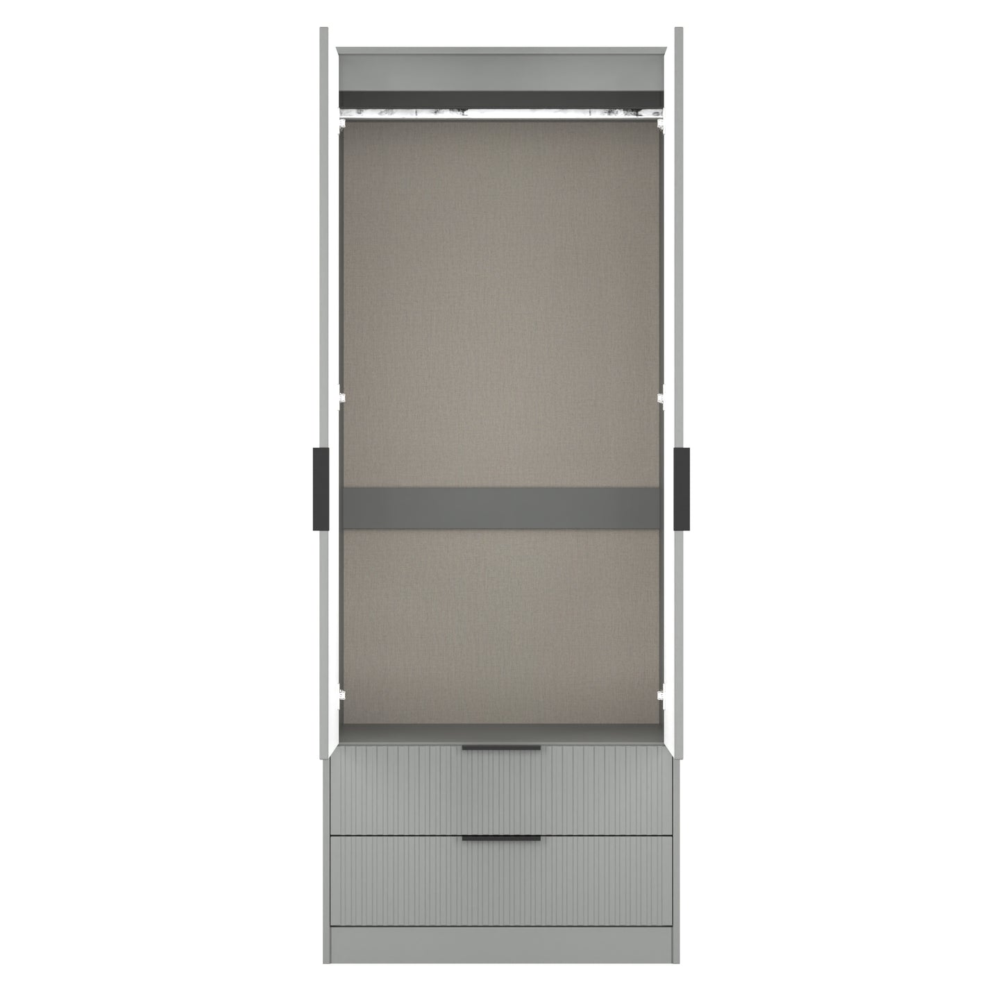 Fluted Tall Wardrobe Grey 2 Drawers 197cm