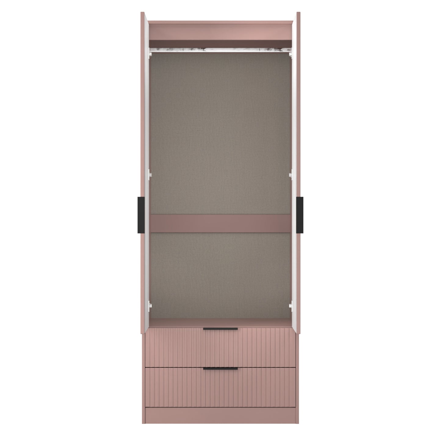 Fluted Tall Wardrobe Pink 2 Drawers 197cm