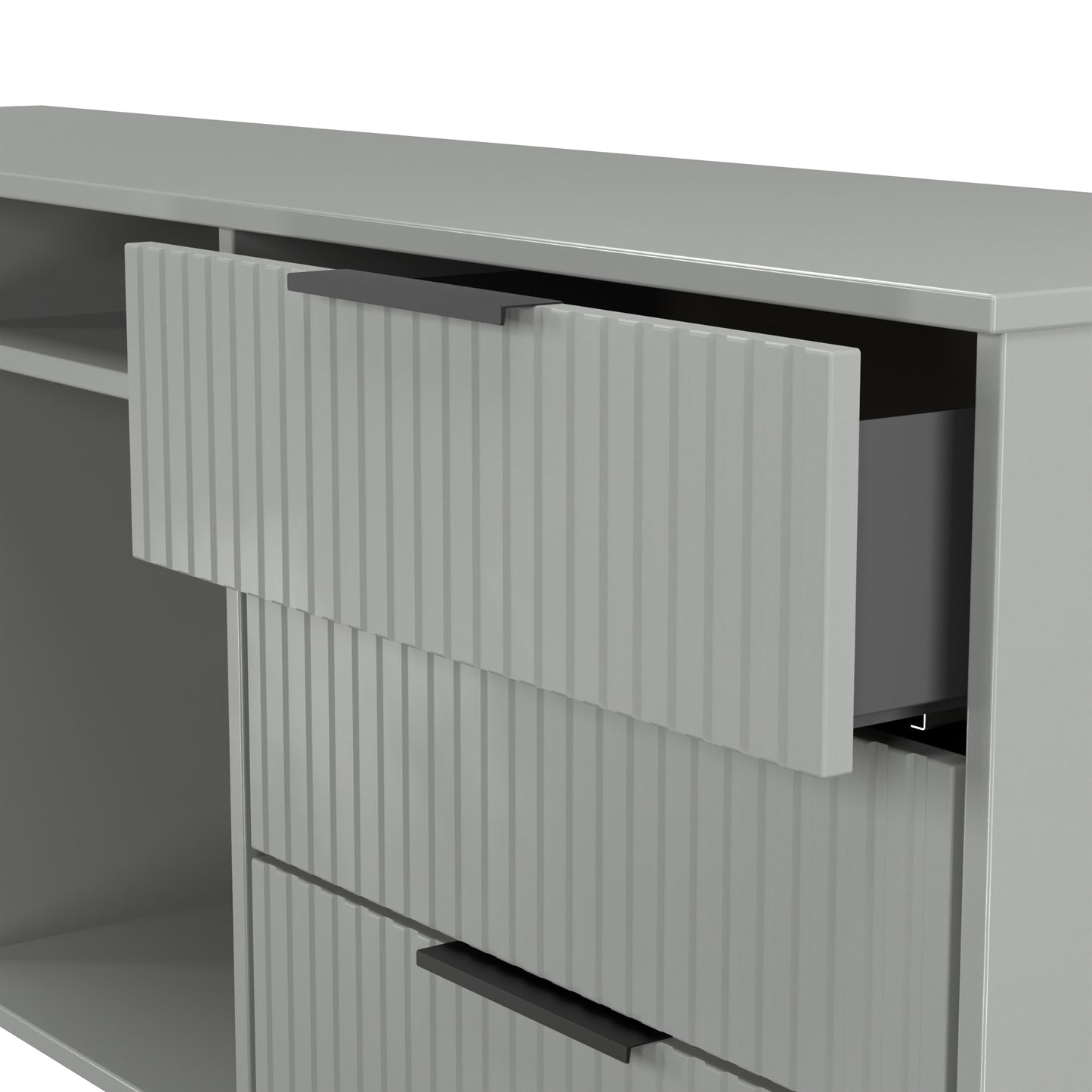 Fluted Large Sideboard Grey 2 Shelves 6 Drawers 152cm