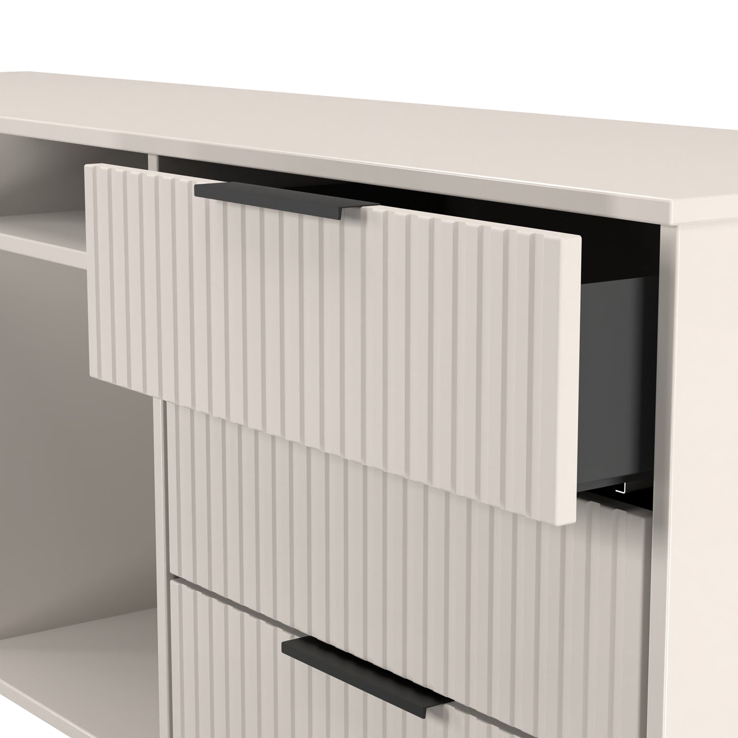 Fluted Large Sideboard Off-White 2 Shelves 6 Drawers 152cm