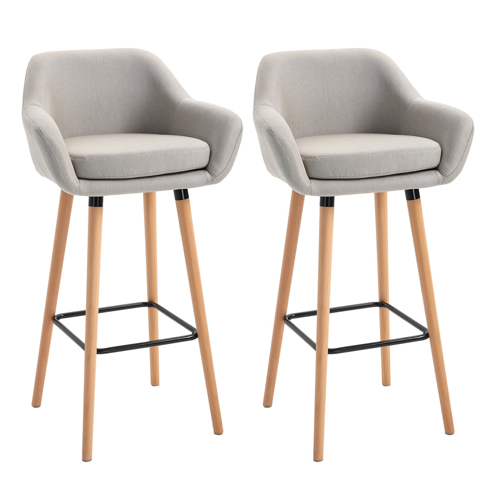 Set of Bar Stools Modern Upholstered Seat Bar Chairs w/ Metal
